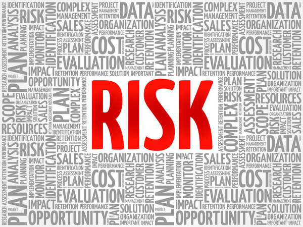Слово РИСК "облако" коллаж, бизнес-концепция фон
