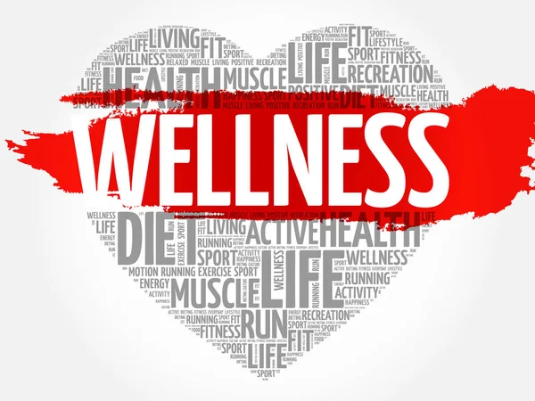 Wellness Coração Palavra Nuvem Colagem Fitness Esporte Conceito Saúde —  Vetores de Stock