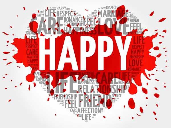 Happy Word Cloud Collage Heart Concept Background — Stock Vector