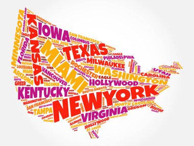 ABD Harita kelime bulutu en önemli şehirler ile