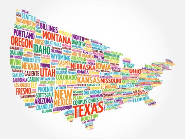 ABD Harita kelime bulutu en önemli şehirler ile