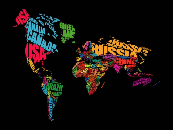 World Map Typography Έννοια Σύννεφο Λέξη Ονόματα Των Χωρών — Διανυσματικό Αρχείο