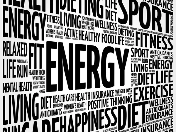 Energía Palabra Nube Fitness Deporte Concepto Salud — Archivo Imágenes Vectoriales
