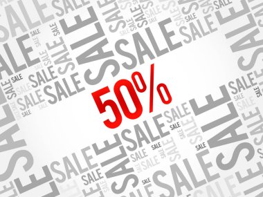 yüzde 50 satış kelime bulutu arka plan, iş kavramı