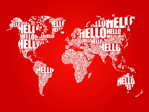 Hello Word Cloud Mapa Mundo Tipografia Conceito Fundo —  Vetores de Stock