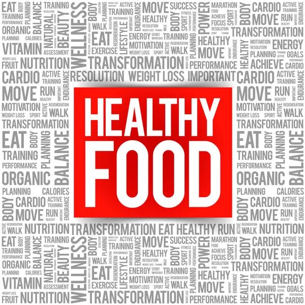 Saudável Food Word Cloud Background Conceito Saúde —  Vetores de Stock