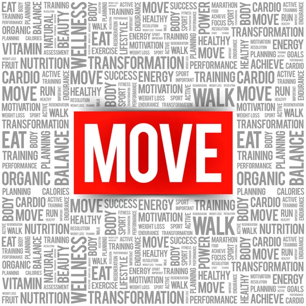 Move Szó Felhő Fitness Sport Egészségügyi Koncepció — Stock Vector