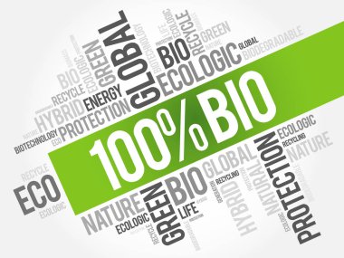 % 100 biyolojik kelime bulutu, kavramsal yeşil ekoloji arka plan