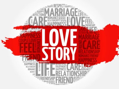 Hikaye daire kelime bulutu kolaj, kavram arka plan seviyorum