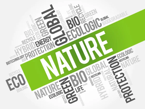 Natuur Word Cloud Conceptuele Groene Ecologie Achtergrond — Stockvector