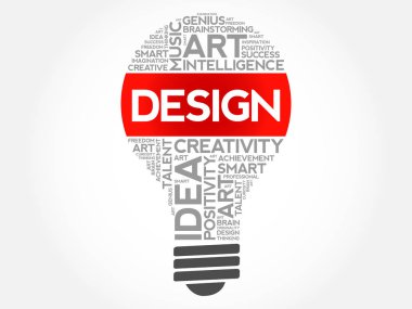 Tasarım ampul kelime bulutu kavramı kolaj