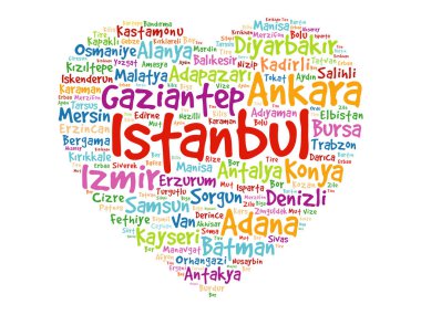 Türkiye 'de şehirler listesi ve kavram geçmişi ile kalp sözcükleri bulutu
