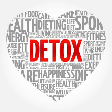 Detoks kalp kelime bulutu, fitness, spor, sağlık kavramı
