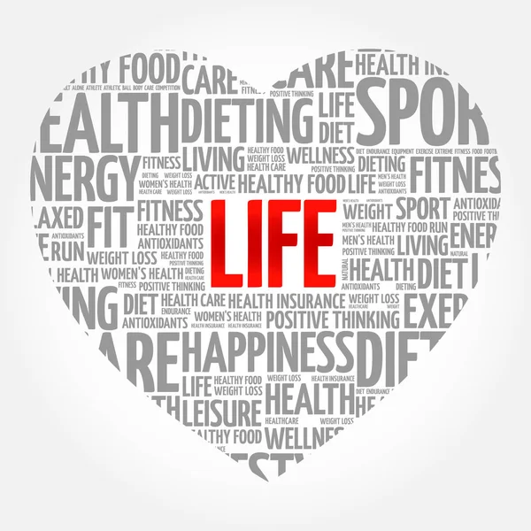 Life Palabra Corazón Nube Fitness Deporte Concepto Salud — Archivo Imágenes Vectoriales