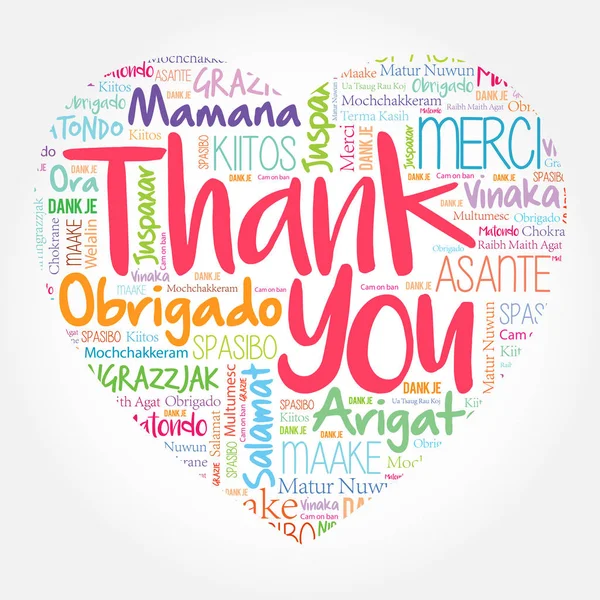 Thank You Love Heart Word Cloud Dans Différentes Langues Fond — Image vectorielle