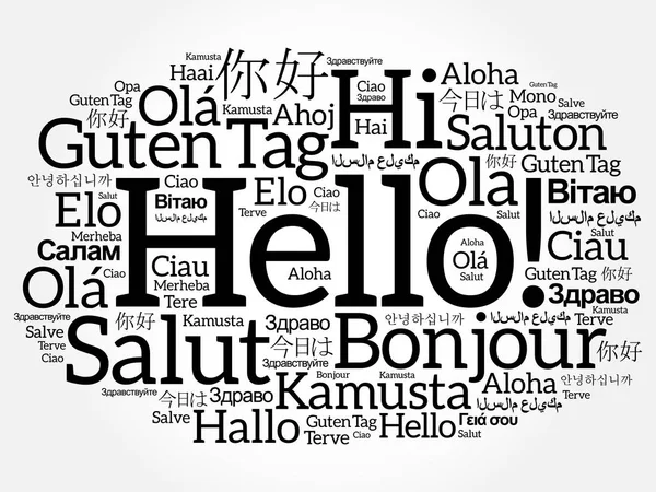 Hallo Wortwolke Verschiedenen Sprachen Der Welt Hintergrundkonzept — Stockvektor