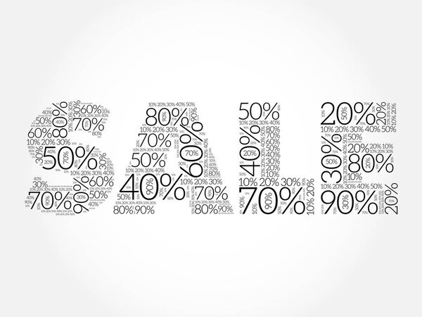 Sale percents word cloud collage, business concept background