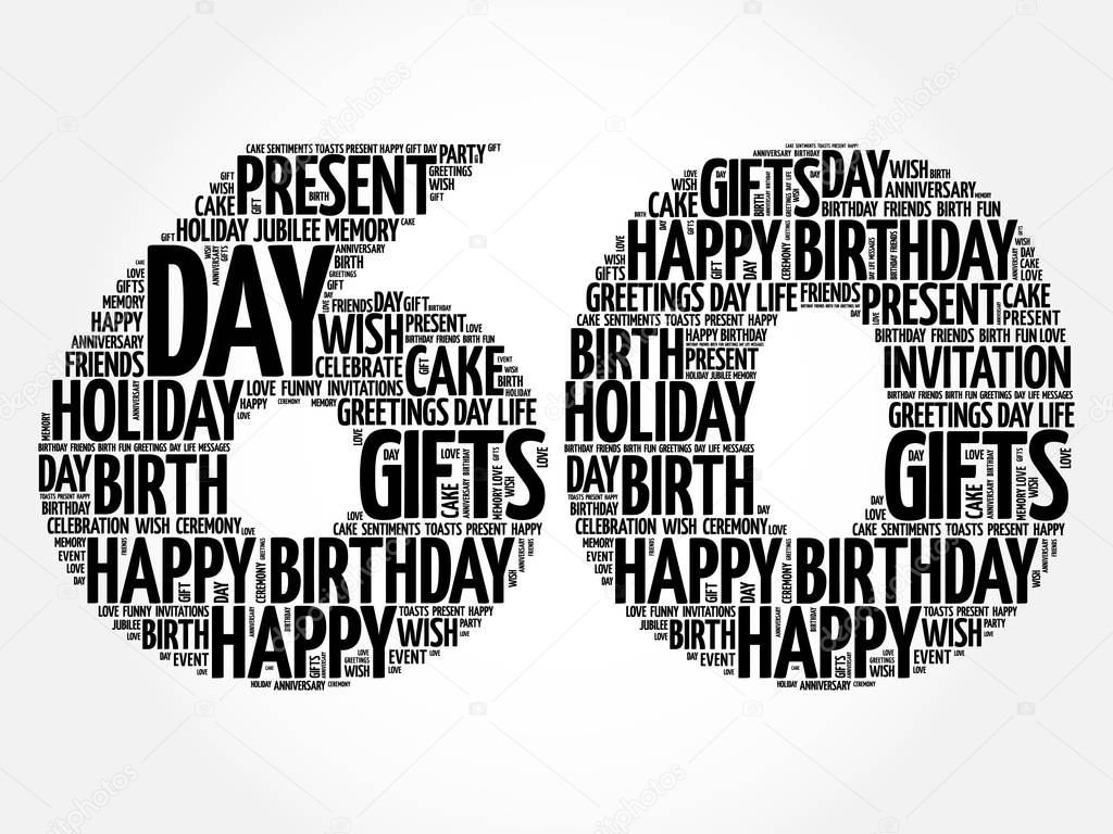 Happy 60th birthday word cloud collage concept