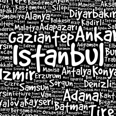 Türkiye'nin kelime bulut deseni, kavram arka plan'daki şehirler listesi