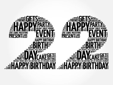 Happy 22nd birthday word cloud collage concept clipart