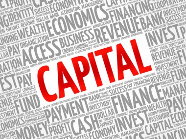 Sermaye kelime bulutu kolaj, iş kavramı arka plan