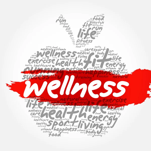 Wellness Apple Word Cloud Collage Fundo Conceito Saúde —  Vetores de Stock