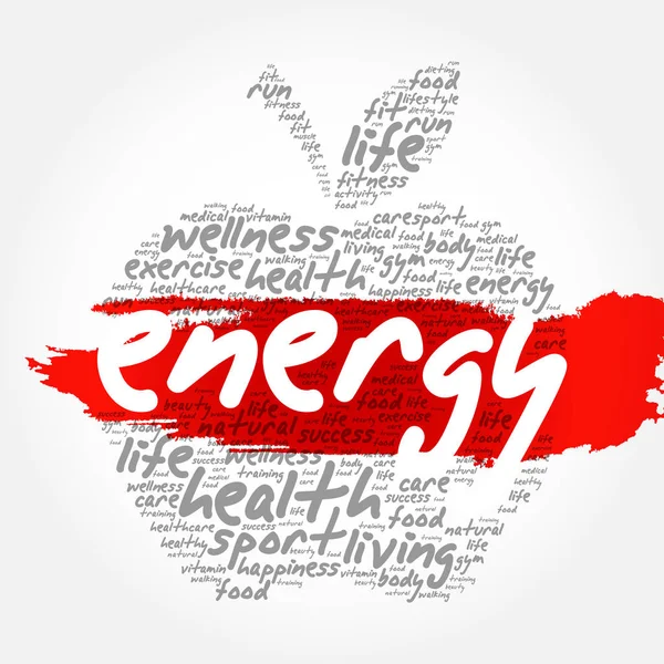 Energy Apple Word Cloud Collage Fundo Conceito Saúde —  Vetores de Stock