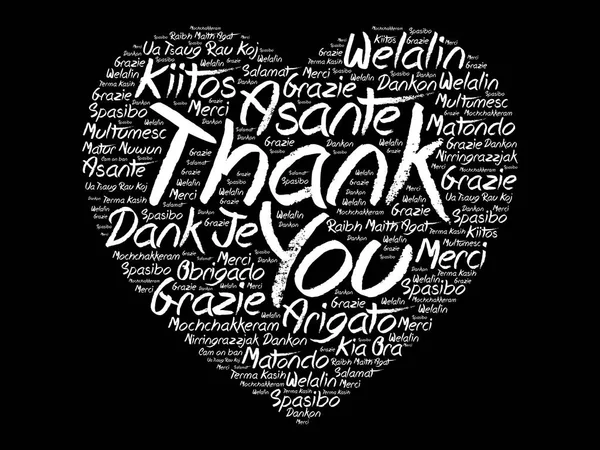 Thank You Love Heart Word Cloud Dans Différentes Langues Fond — Image vectorielle