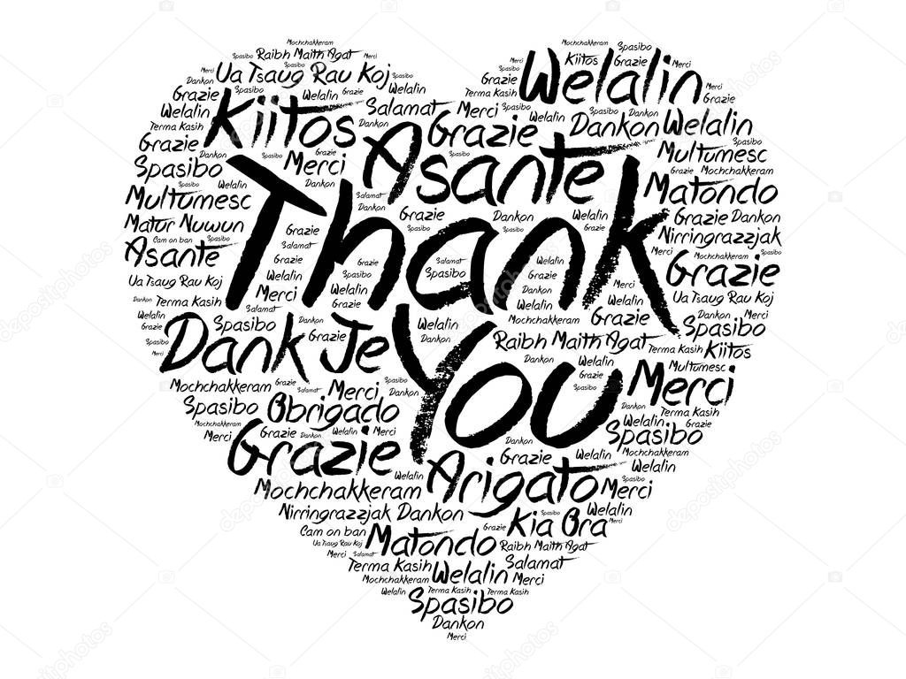 Thank You Love Heart Word Cloud in different languages, concept background