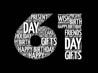 Mutlu 61 doğum günü kelime bulutu kavramı kolaj