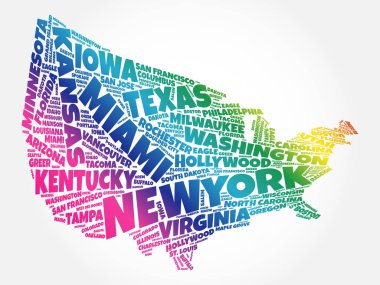 ABD harita kelime bulutu kolaj en önemli şehirler