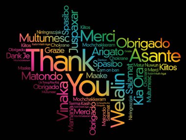 Teşekkürler Kelime Bulutu arka planı, tüm diller, eğitim için çokdilli ya da şükran günü