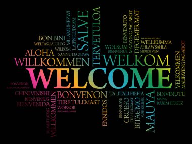 WELCOME word cloud in different languages, concept background clipart