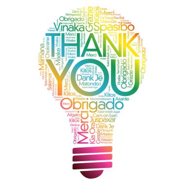 Teşekkür ederim ampul Word bulut, tüm diller konsepti
