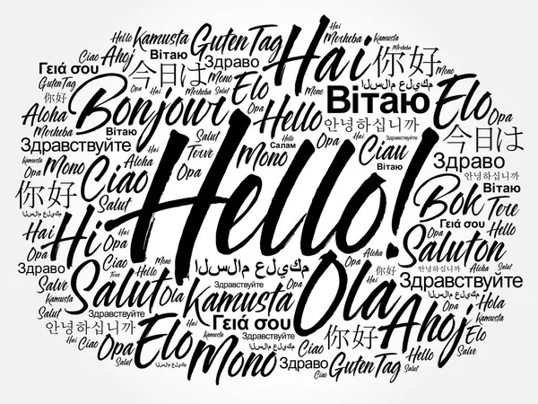 Hello Word Cloud Világ Különböző Nyelvein Háttér Koncepció — Stock Vector