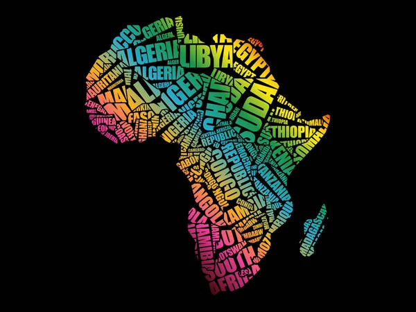 African Countries Map Typography Word Cloud Concept Names Countries — Stock Vector