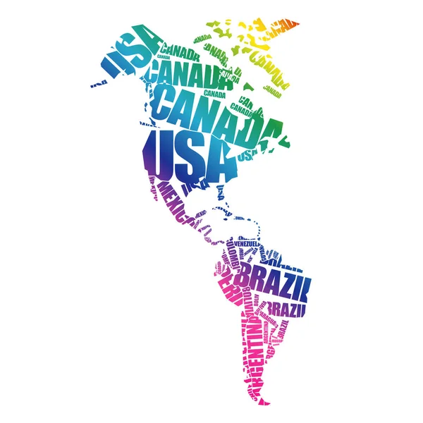 Amerika harita tipografi kelime bulutu kavram, ülkelerin isimleri