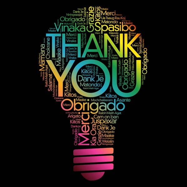 Teşekkür ederim ampul Word bulut, tüm diller konsepti