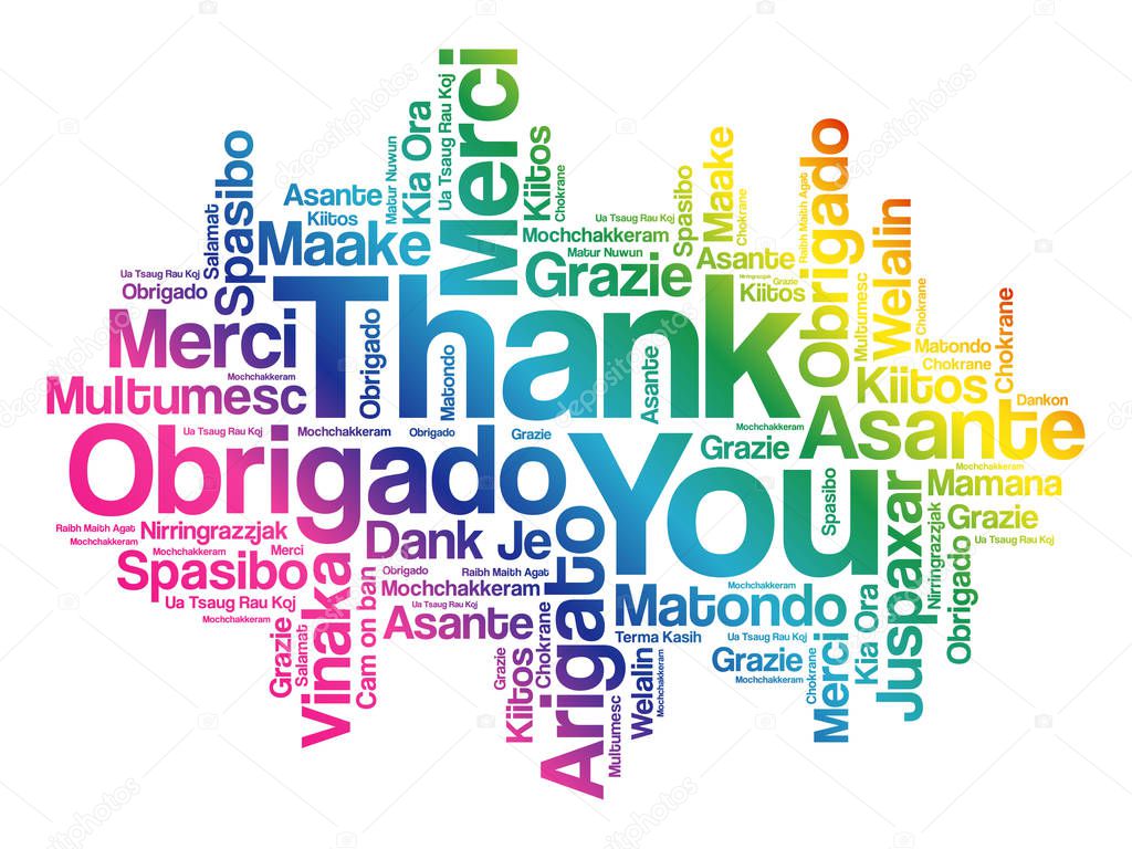 Thank You Word Cloud background, all languages, multilingual for education or thanksgiving day