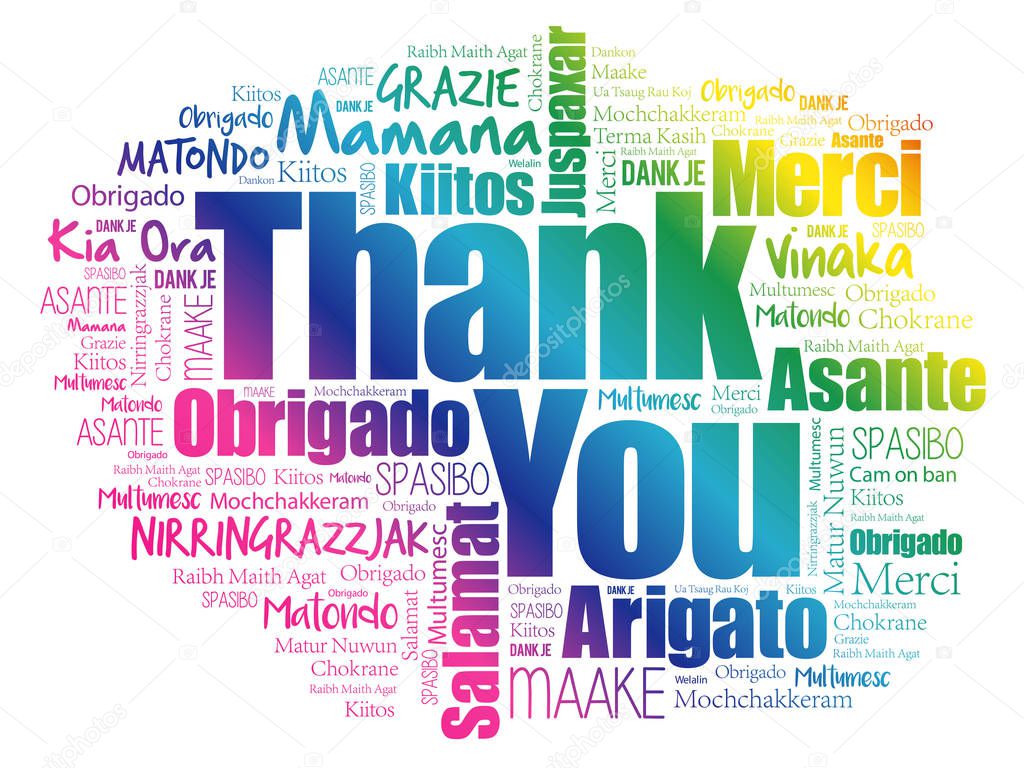 Thank You Word Cloud background, all languages, multilingual for education or thanksgiving day