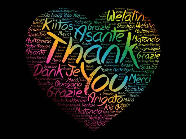 Слово Thank You Love Heart Разных Языках История Концепции — стоковый вектор