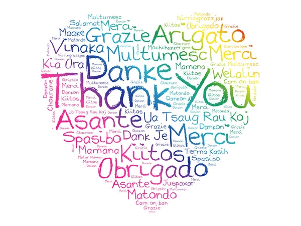 Thank You Love Heart Word Cloud Dalam Berbagai Bahasa Latar - Stok Vektor