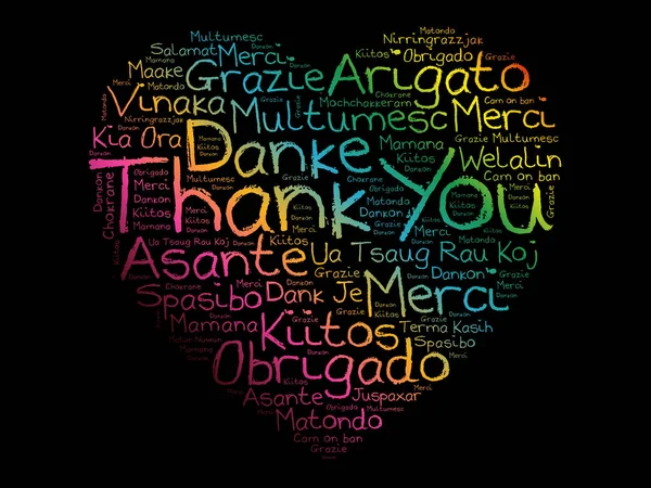 Obrigado Love Heart Word Cloud Diferentes Idiomas Fundo Conceito —  Vetores de Stock