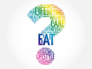 Soru işareti kelime bulutu, fitness, spor, sağlık kavramı