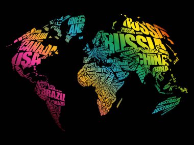 Dünya Haritası tipografi word Cloud, ülkelerin, eğitim iş kavramı isimleri