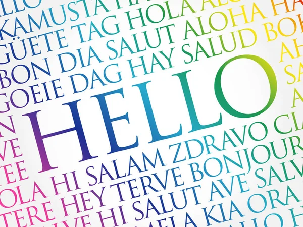 Γεια Σας Σύννεφο Λέξη Διάφορες Γλώσσες Του Κόσμου Έννοια Φόντου — Διανυσματικό Αρχείο