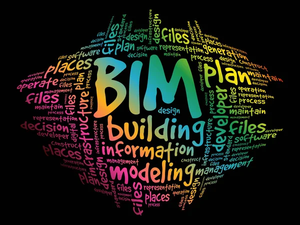 Bim Побудова Інформаційного Моделювання Хмари Слів Бізнес Концепції — стоковий вектор