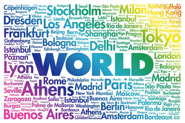 World Word Cloud Concept Made Words Cities Names Business Concept — Stock Vector