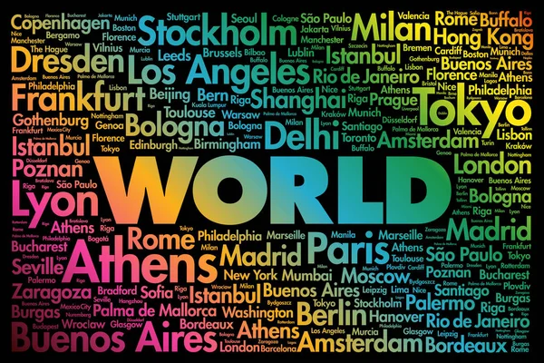 World Conceito Nuvem Palavras Feito Com Palavras Nomes Cidades Fundo —  Vetores de Stock