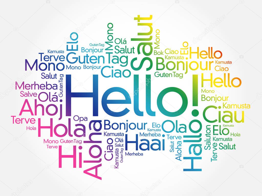 Hello word cloud in different languages of the world, background concept